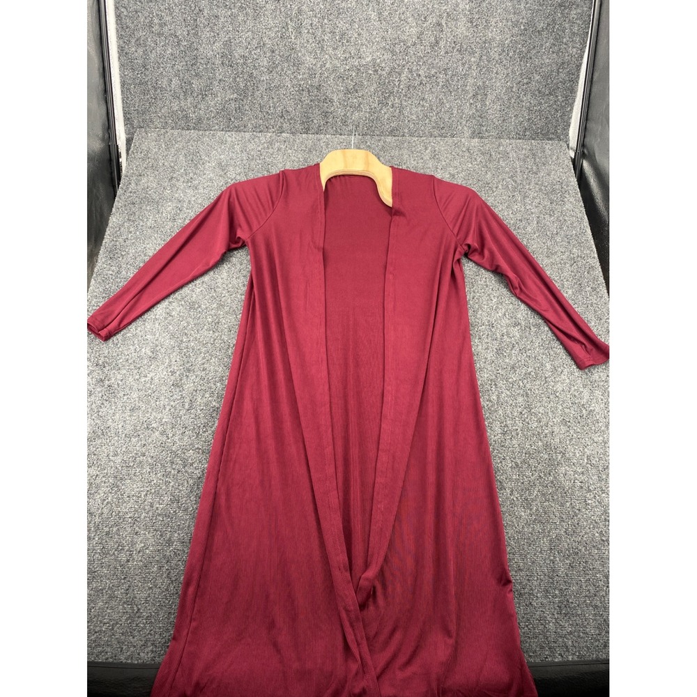 Unbranded Ribbed Duster Cardigan Longline Open Front Burgundy Wine Womens L XL